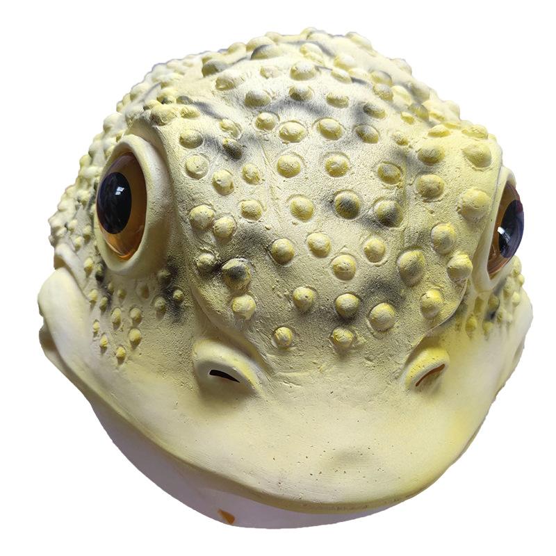Maschera di rospo dorato di Halloween, costume divertente per feste, accessorio per mascherate, copricapo animale in lattice