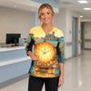 Women's V-Neck Costume with Pockets Halloween Print Side Slit 3/4 Sleeve Top for Cosplay Party