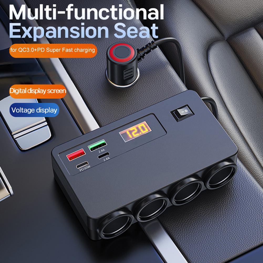 120W Vehicle Charger For Car Voltage Display Automobile Charger 12V Voltage Fast Charging Socket Vehicle Road Trips