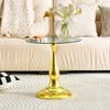 Round Glass Side Table Modern, Elegant Coffee Table with Tempered Glass Top & Stable Base, Compact Sofa Table for Living Room Bedroom (Table Only)