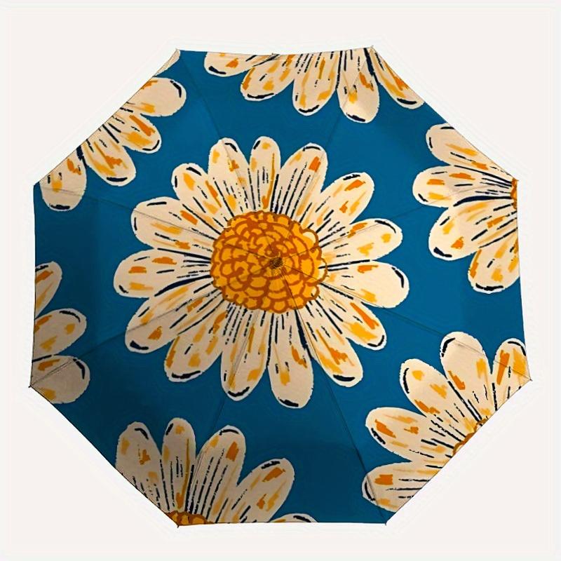 1pc Daisy Pattern Automatic Umbrella - 8-Rib Foldable Design, Outdoor Adventures, and Family Celebrations yy250829085