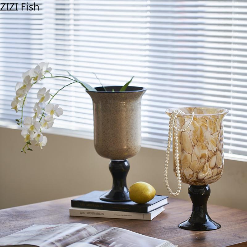 Painted Pattern Goblet Glass Vase Flower Pots Table Decoration Flowers Arrangement Hydroponics Floral Vases Modern Home Decor