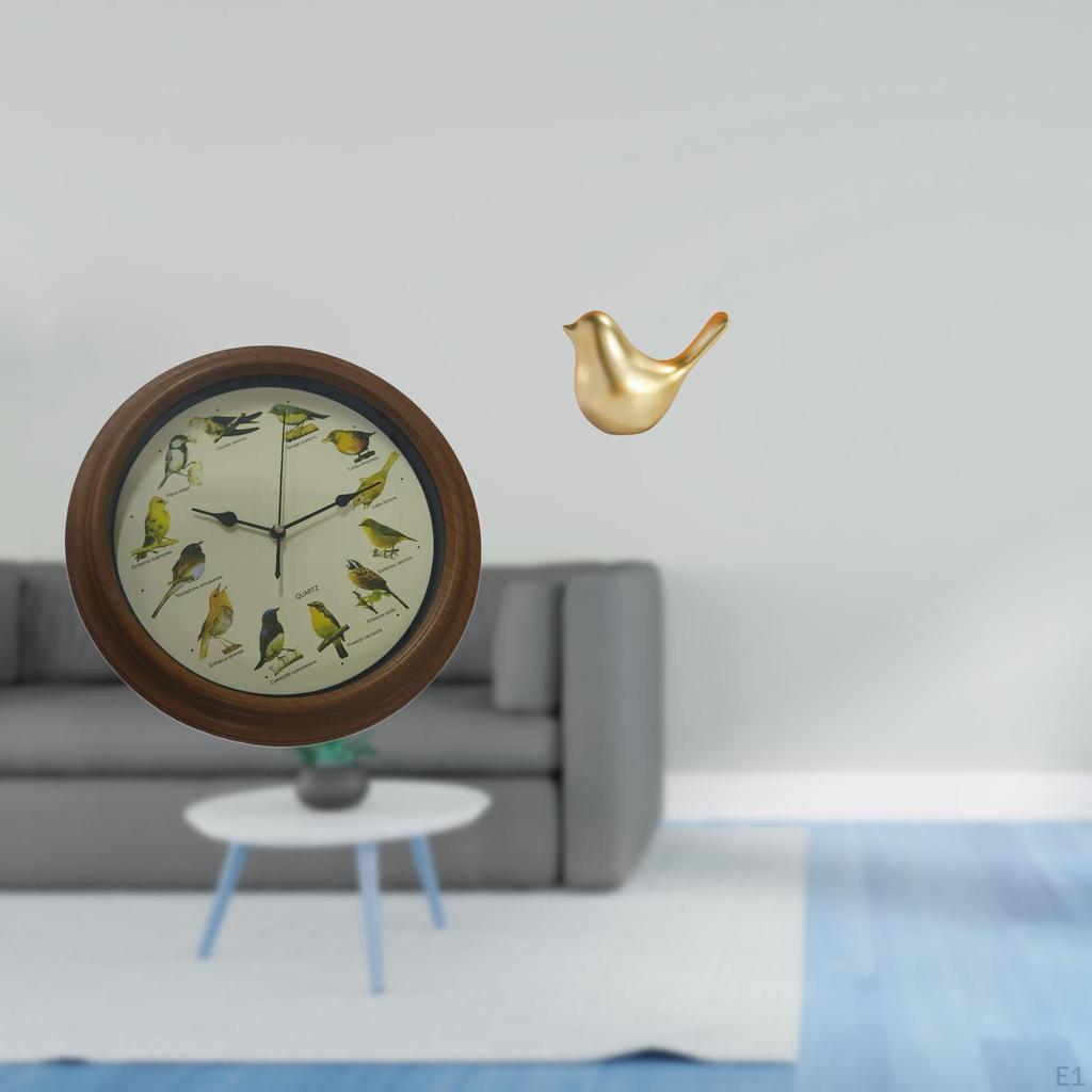 Elegant Singing Bird Wall Clock And Golden Birds Figurine Statue for Dining Room Office Living