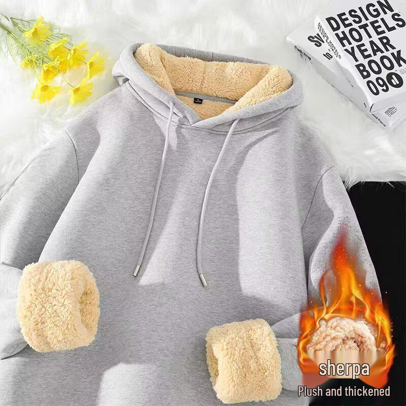 Men's Lambswool Hoodie - Autumn/Winter 2025 Unisex Style, Plus Velvet Thick Heavyweight Jacket
