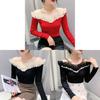 Fabric Long Sleeve Off Shoulder Top For Elegant Office Wear