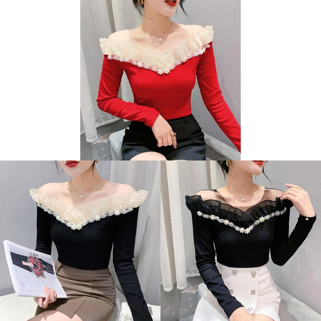 Fabric Long Sleeve Off Shoulder Top For Elegant Office Wear