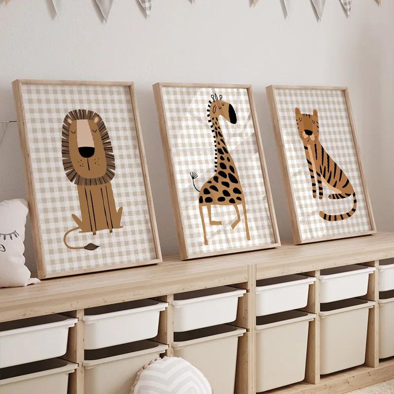 Lion Tiger Elephant Giraffe Jungle Animal Nursery Wall Art Canvas Painting Posters and Prints Wall Pictures Baby Kids Room Decor