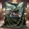 Comfortable Train Theme Pattern Blanket Soft High-Definition Digital Print All-Season Family and Friends Gift Cooling Blanket Perfect Gift Soft Breath