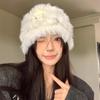 Rabbit Fur Plush Hat Women's Autumn and Winter Hollow Crochet Knitted Hat Thickened Warm Face Small Wool Hat Baotou Hat Tide