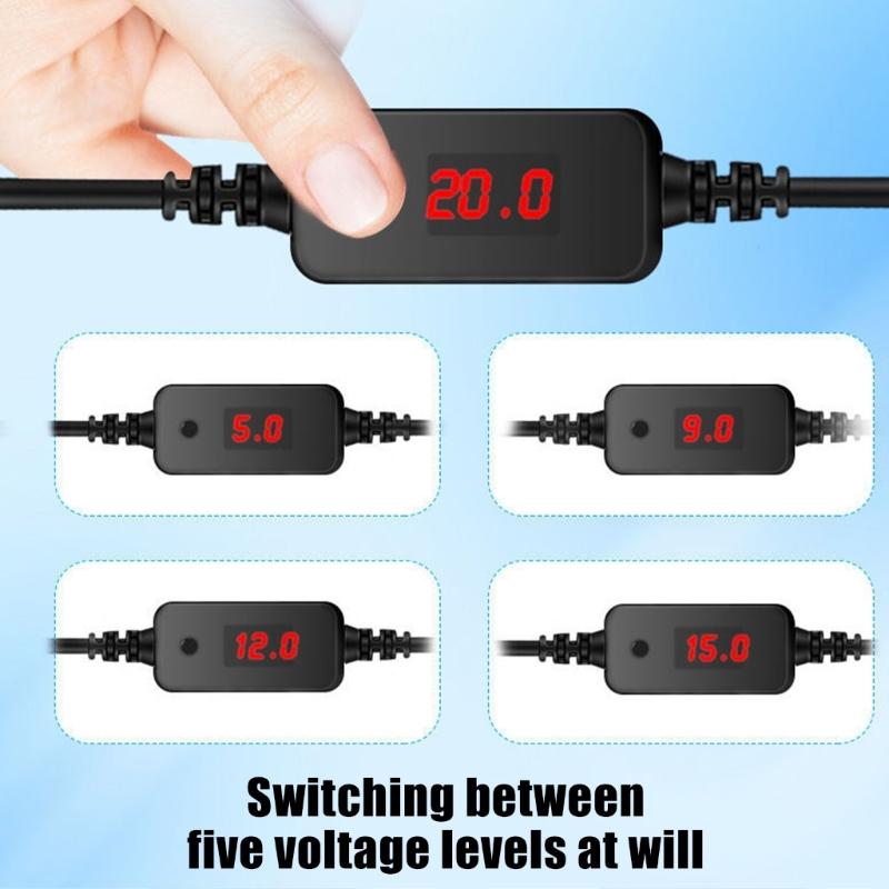 5V 9V 12V 15V 20V Adjustable USB C To 5.5x2.1mm Power Cable Adapter with 8 Interchangeable Connectors for Laptop