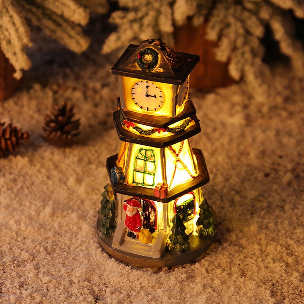 Lighted Decorative Christmas Village Clock Tower Ornament with LED Illumination for Festive Desktop Presentation