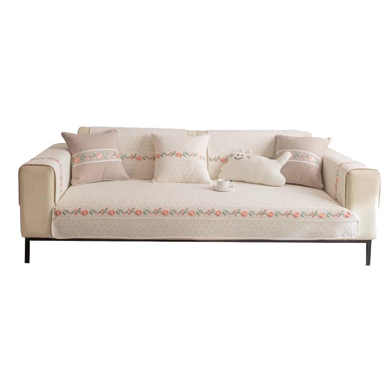 Han Pure Cotton Non-Slip Sofa Cushion, Pastoral Cream Style, Four Seasons Universal Seat Cover