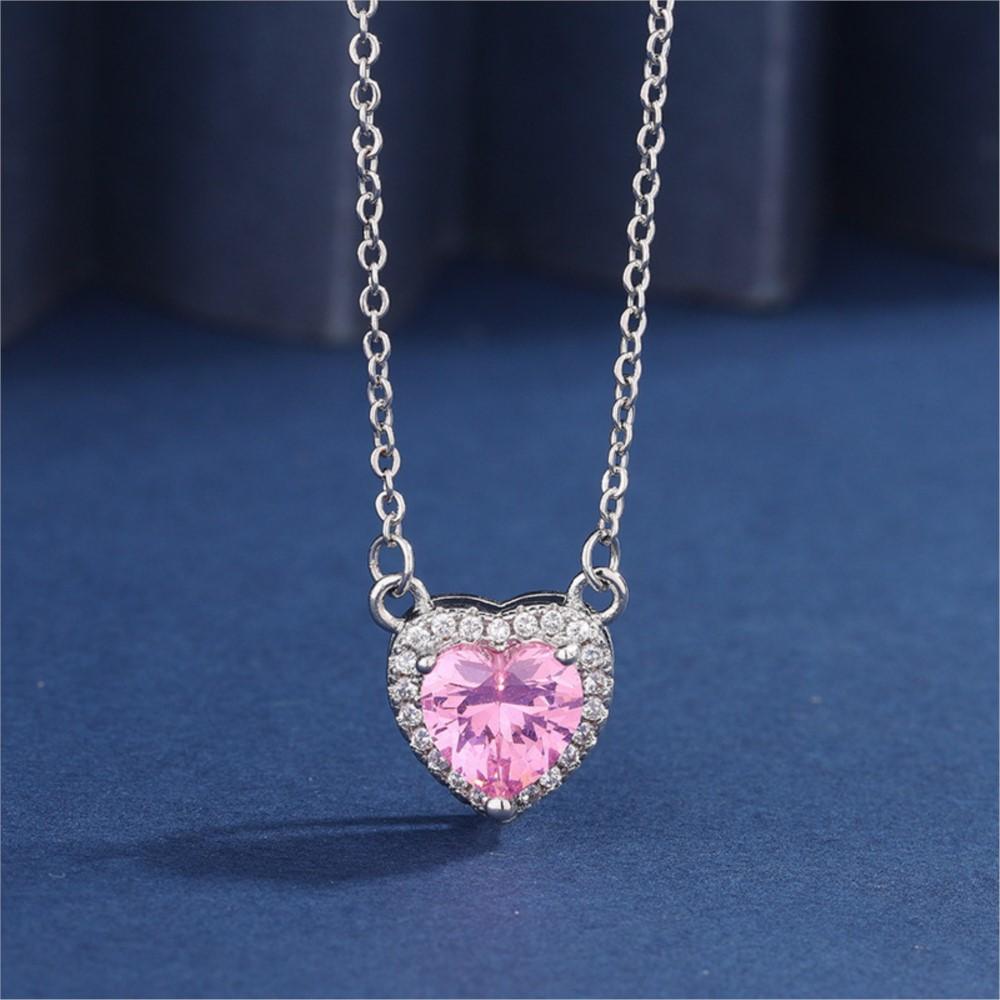 Light Cherry Pink Heart Pendant Jewelry Set for Women Elegant Necklace Bracelet Earrings Ring Wedding Jewelry Gift