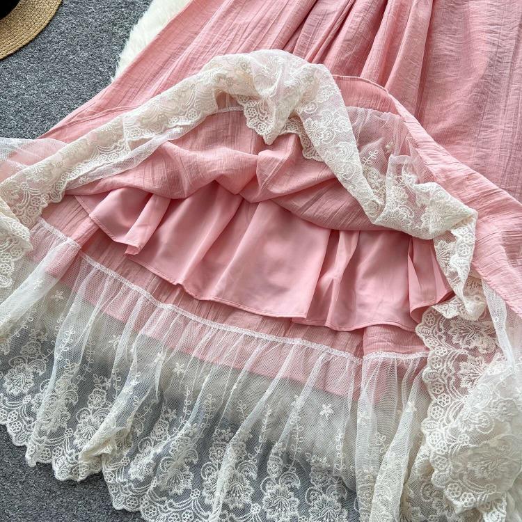 Dolce Abito da Donna Aderente A-line Scollo Bardot Maniche a Lanterna Vita con Fascia Raccoglitore Pizzo Giuntato Abito Lungo