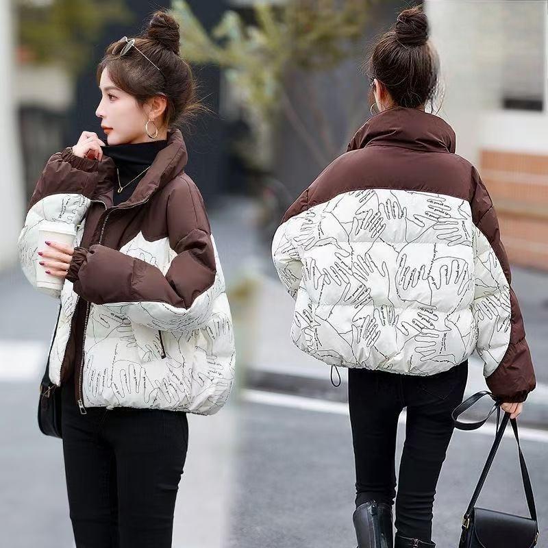 Winter New Fashion Printed Stand Collar Short Padded Jacket Casual Warm Coat