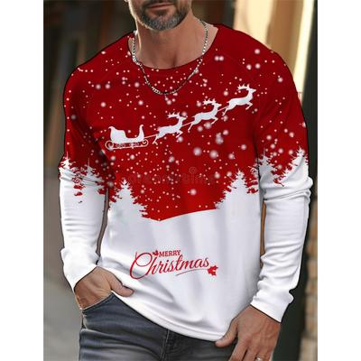 Men's Christmas Snowflake Print Long Sleeve T-Shirt Christma Cartoon Pattern Sports Casual Cute Polyester Round Neck Long Sleeve