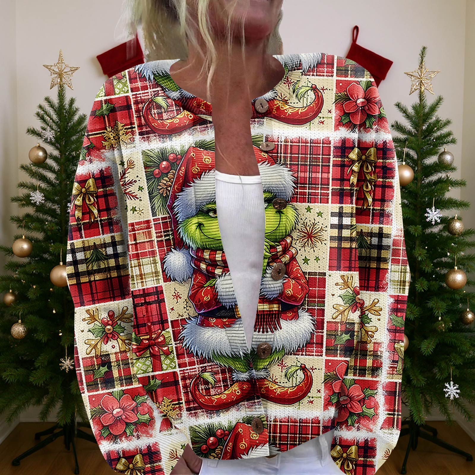 

Женский рождественский свитер Милый забавный рождественский свитер Осень и зима Свитер с длинным рукавом вязаный XL киноварь