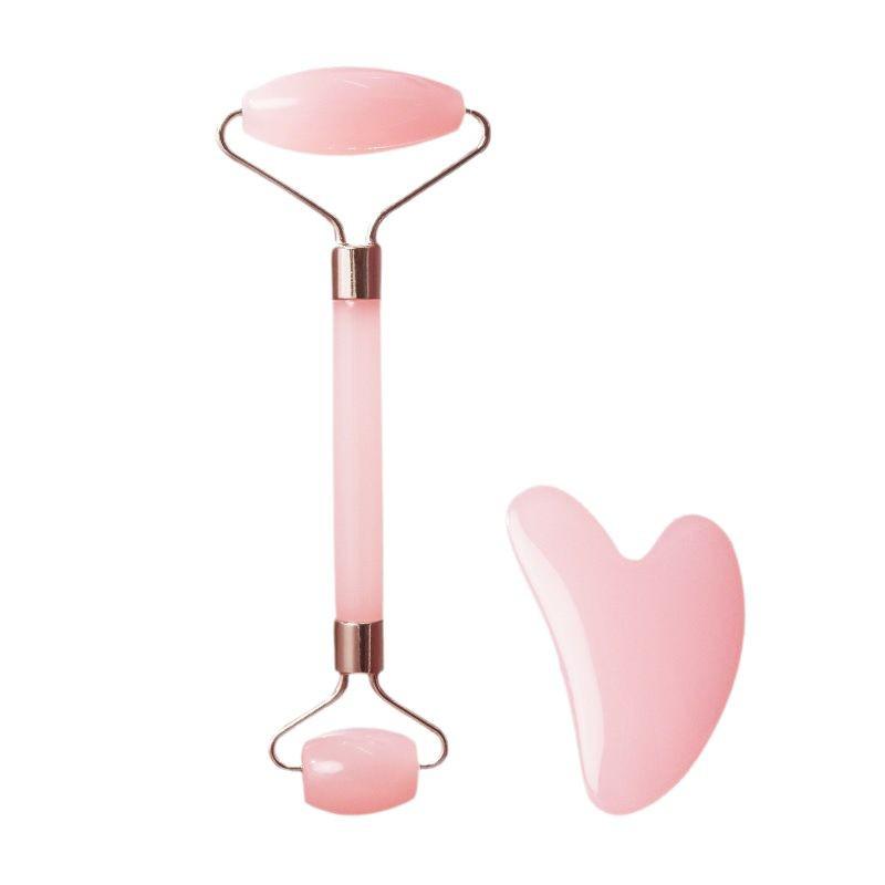 Rosenquarz Herz Gua Sha & Jade Roller Gesichtsmassage Set