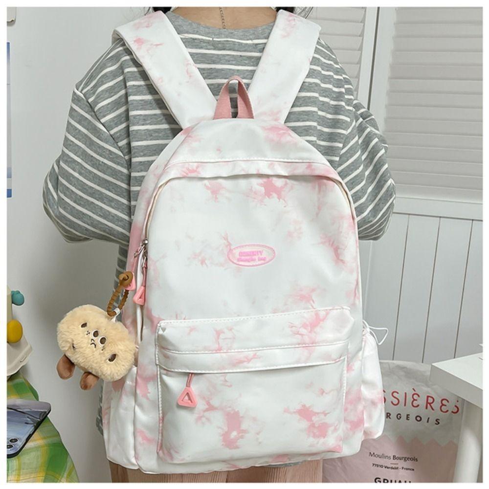 

Nylon Preppy Style Backpack with Pendant Large Capacity Bag Casual Japanese Tie-dye Bag Teenage