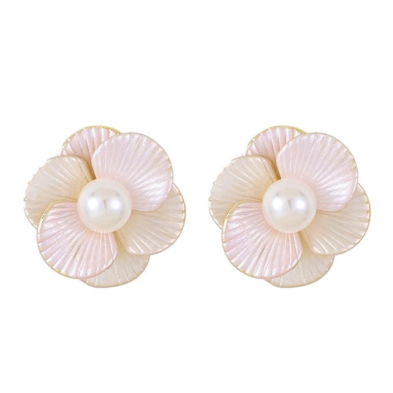 Korean version of gentle temperament fairy wind dripping oil enamel glaze inlaid pearl three-dimensional stud earrings light luxury high-end earrings
