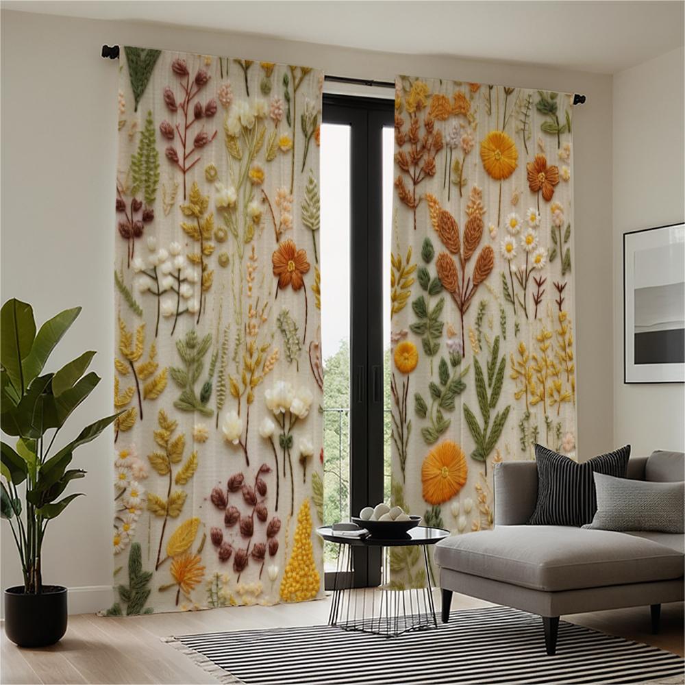 2-piece set of high-definition digital printed curtainFloral Embroidered Curtain Yellow Green Orange ColorfulHome decoration sty