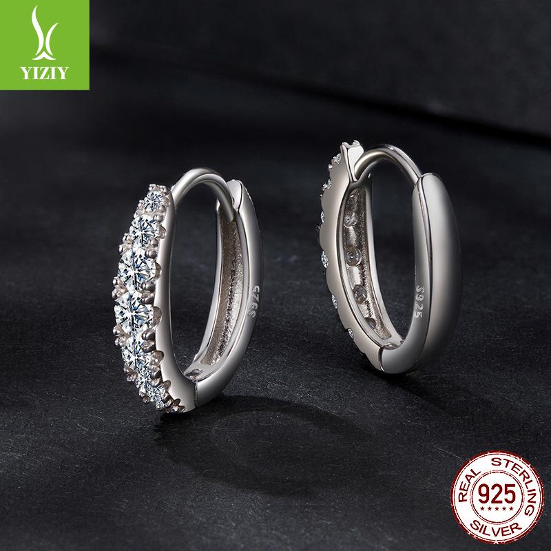 Single Row Moissanite Earrings Round Earrings Women'S, Simple Shining S925 Sterling Silver Earrings Earrings