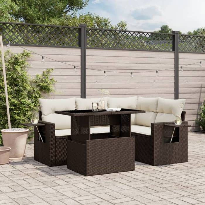 VidaXL Salon de jardin avec coussins 5 pcs marron résine tressée 3267883