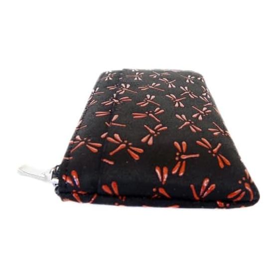 Inden-ya Inden Wallet Zipper Coin Case 1005 F Coin Pouch 05 Black Deer Leather x Red Lacquer Dragonfly Pattern L-shaped Zipper Outer Pocket 1 Card