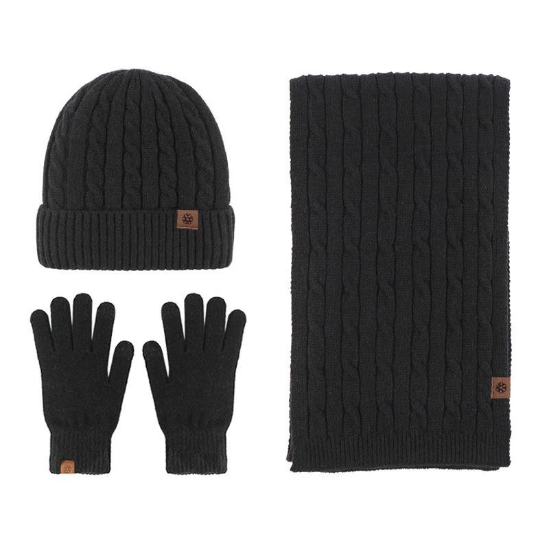 Warm Winter Knit Set Men Women Cable Beanie Scarf Gloves 3-Piece Thick Acrylic Outdoor Travel Accessory