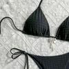 2025 Europäischer & Amerikanischer Damen Sexy Rückenfreier Träger Bikini in Unifarbe