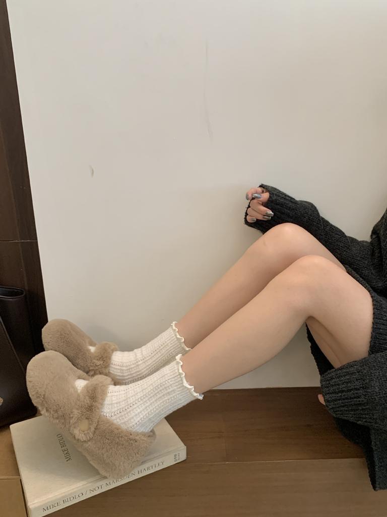 New round head with plush plush thick sole warm snow women's single shoes inner slope heel women's shoes