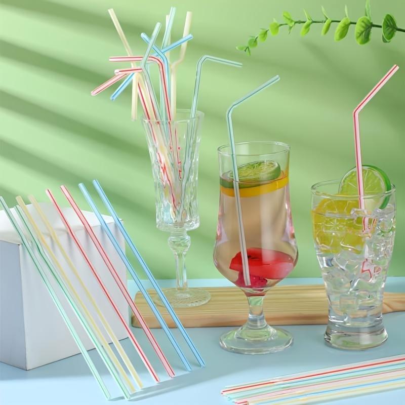 100pcs- Fluorescent Plastic Bendable Drinking Straws Disposable Beverage Straws Wedding Decor Kitchen Beverage Party Supplies