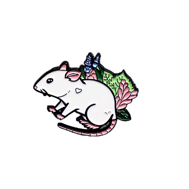 Cartoon Heart Birthmark Mouse in Lavender Bush Brooch