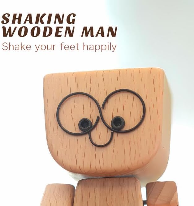 Shaking Wooden Man,Shaking Wooden Man Figurine for Car Dashboard, Handmade Shak Feet Woodens Doll,Funny Cars Ornaments with12PCS Magnetic Expressions