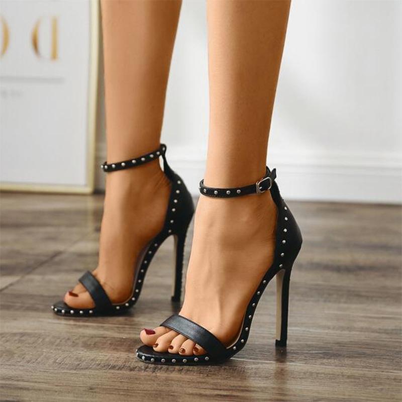 Rivet Stiletto Women's Sandals with Breathable Ankle Strap High Heels