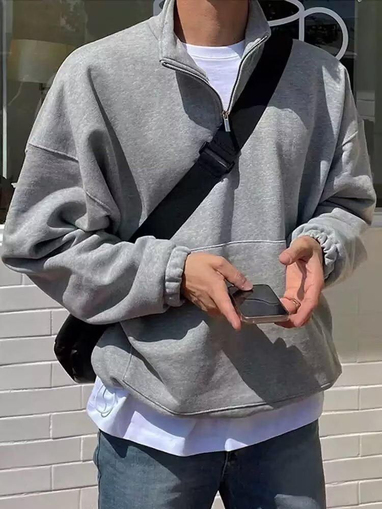 Unisex Half-Zip Sweatshirt: Retro Hong Kong Style - Fashionable, Casual, Versatile Jacket