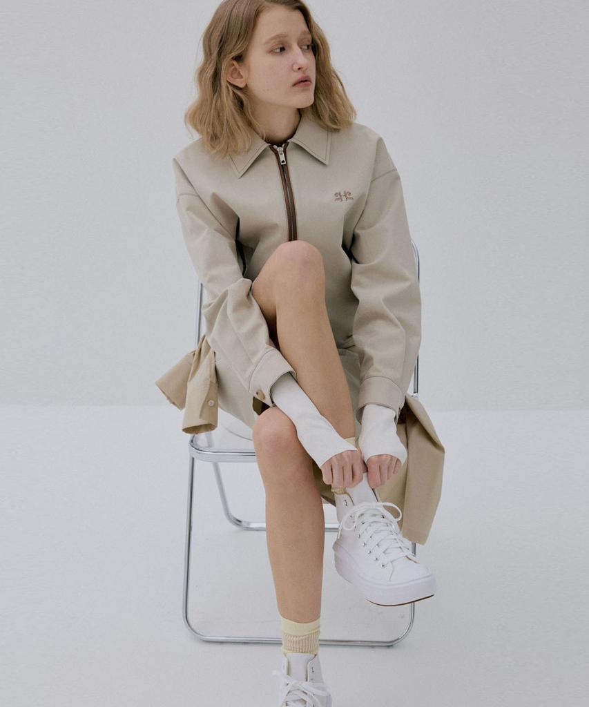 Ckusun Leather Block Blouson Jumper_Beige