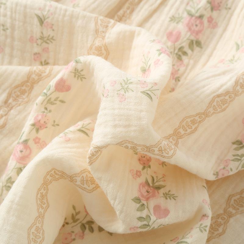 GMXIA Gentle Women's Floral Pure Cotton Yarn Loose Double-layer Gauze Home Wear Pajama Set for Autumn Long-sleeved Outdoor Wear Pajama Sets