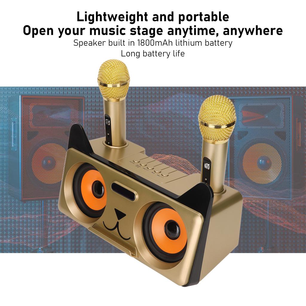Karaoke Speaker HIFI Portable Cute Desk Speaker with 2 Wireless Microphone for Family KTV