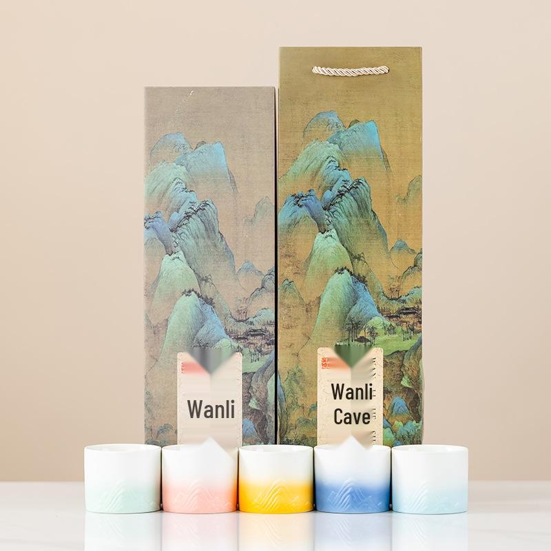 Guochao Hand-Painted Ten Thousand Li Rivers & Mountains Tea Set - Creative Gift Box with Tea Cups