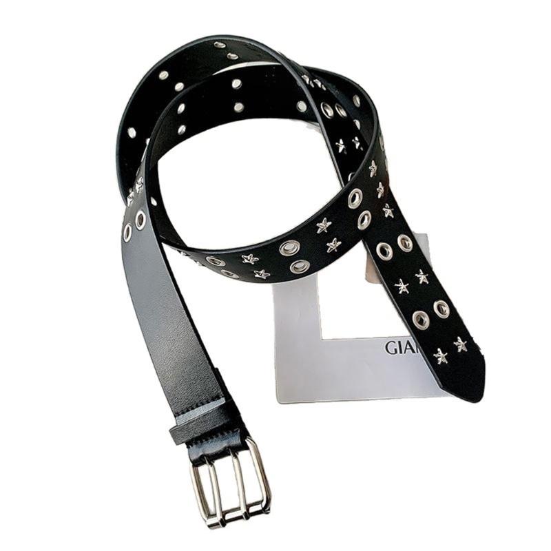 PU Leather Punk Waist Belt with Star Rivets And Double Buckles Holes For Daily Wear and Theme Occasion Dressingup Props