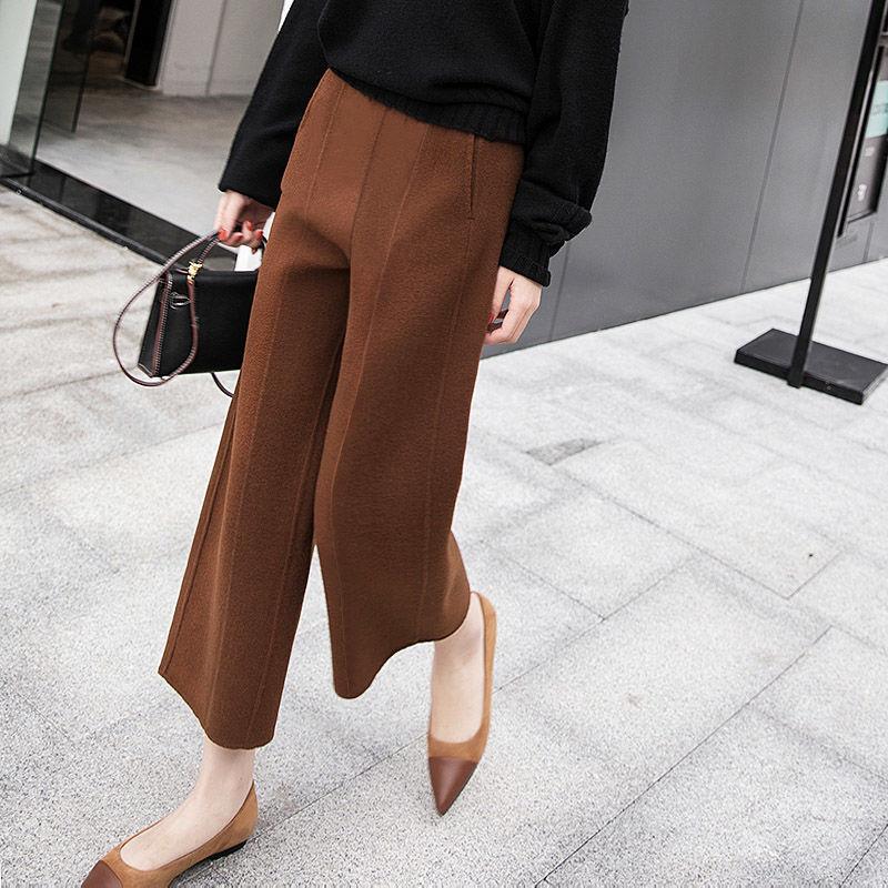

Women s Autumn/Winter Wool Wide-Leg Nine-Point Pants - Loose, Slimming, Thickened Straight-Leg Casual for Female Students, Korean Style S 80-95 kg