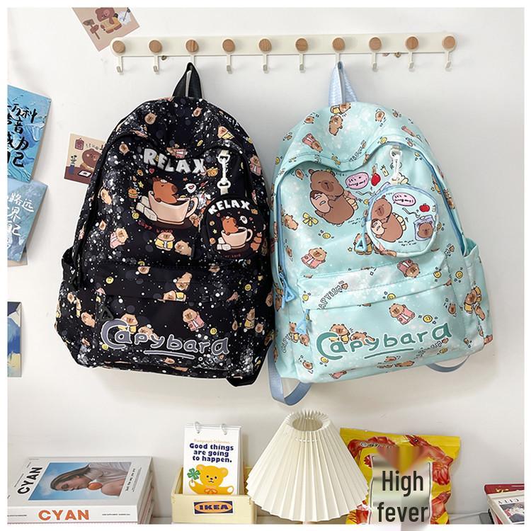 New Style Lightweight Children's Backpack - Large Capacity for Boys & Girls, Double Shoulder Bag with Capybara Design