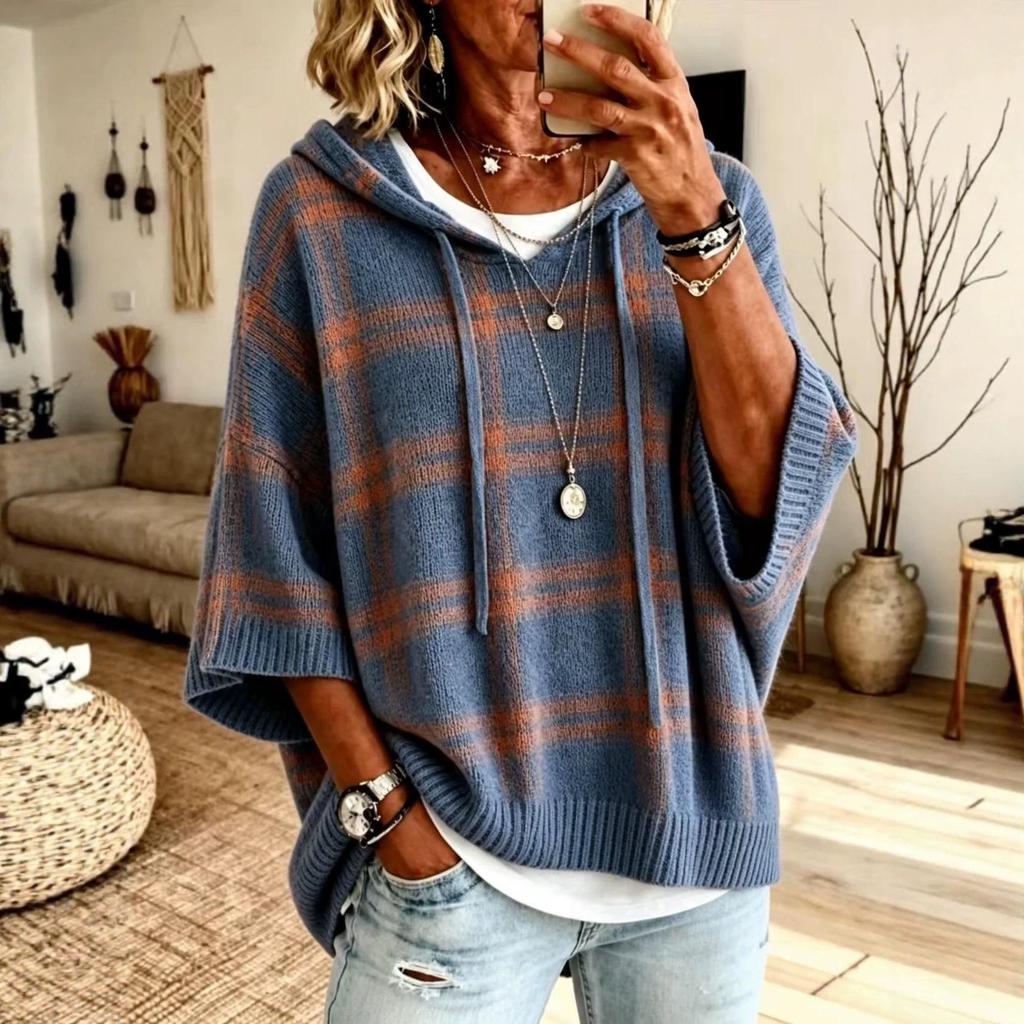 2026 European & American Women's Knit Hooded Drawstring Sweatshirt Sweater - New Style Woolen Loose Fit