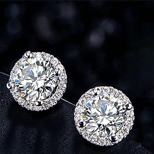 Luxury Female Crystal White Zircon Stud Earrings Simple Gold Round Earrings Vintage Wedding Earrings For Women