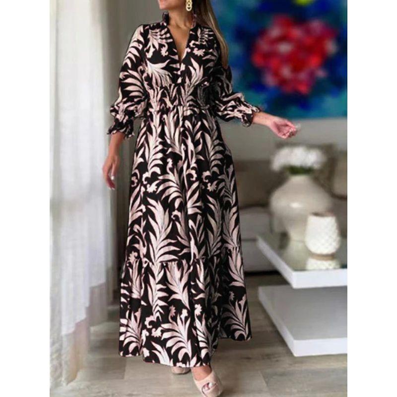 Women's Solid Color Printed Large Dress Solid Color Printing Large Swing Dress Female