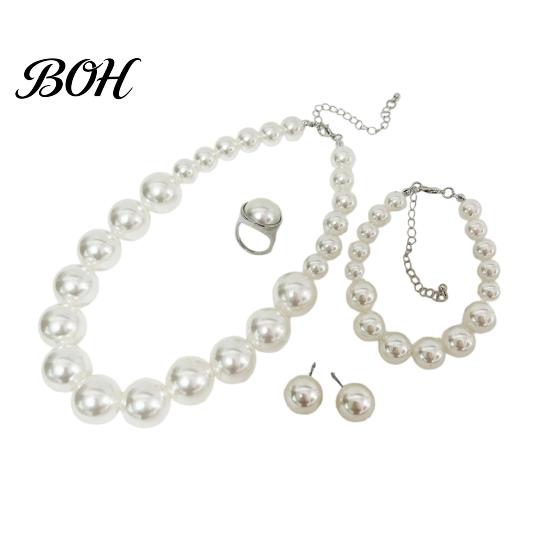 Faux Pearl Jewelry 3Pcs/Set Imitation Pearls Set, Adjustable Length Choker Necklace with Ear Studs Gift And Bracelet, Set for Weddings Banquets