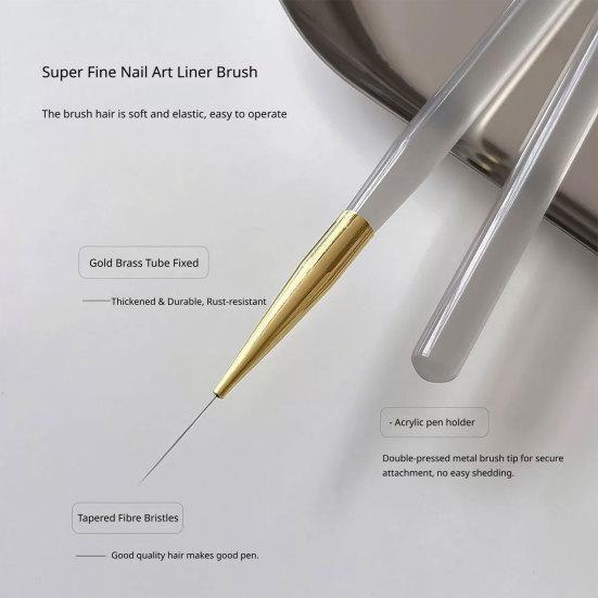 5Pcs/Set Nail Art Pen Acrylic Handle Liner Brush Gel Nail Painting Art Design Pen Long Lines Thin Details Fine Drawing Nail Dotting Painting Tool