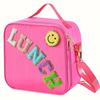 Adjustable Strap Insulated Lunch Bag, Nylon Lunch Box Insulated Bag, With Chenille Letter Patch Decor, For School Travel PicnicB