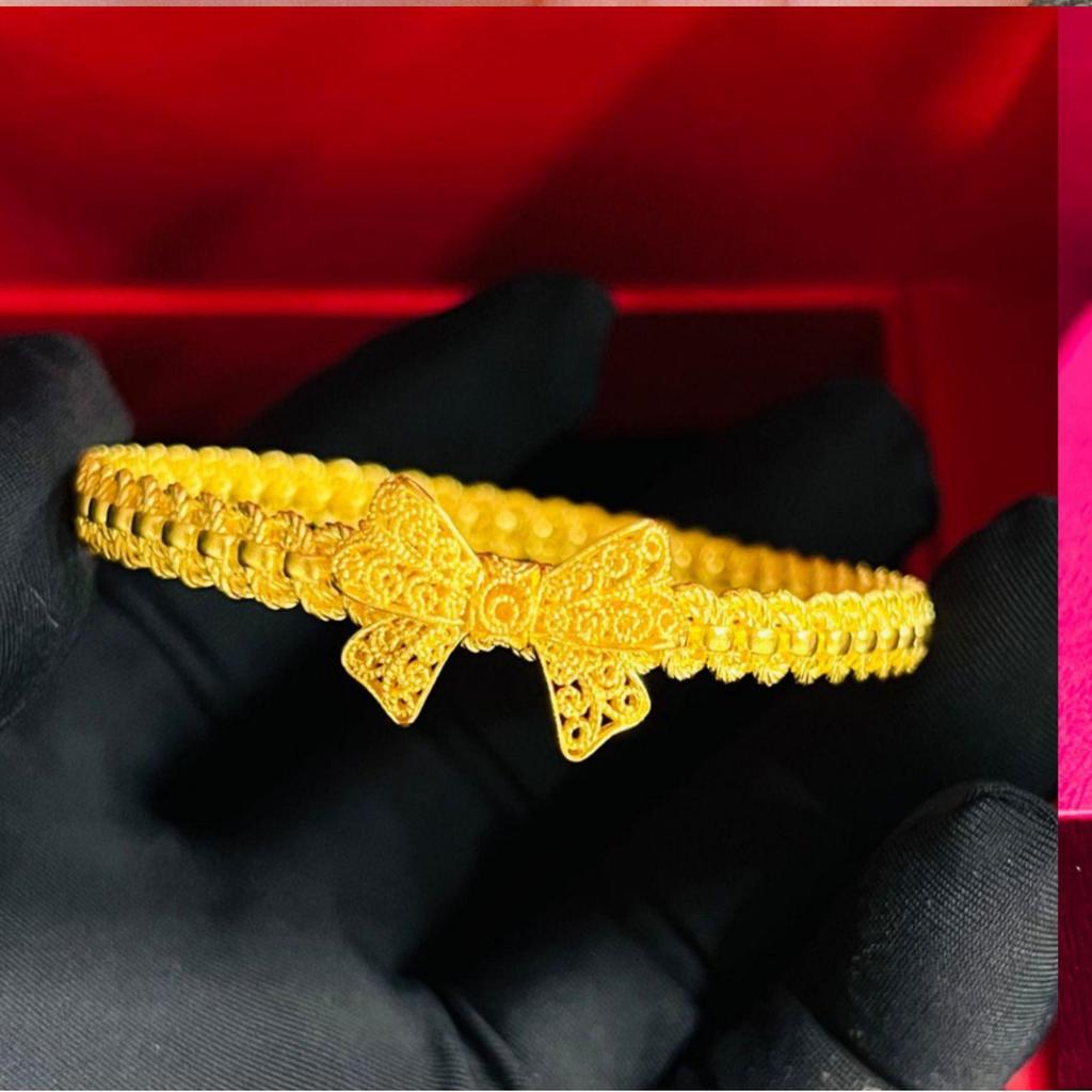 Vietnamese Gold Filigree Open Bow Bangle for Women - Xiaohongshu Influencer Style Bracelet, Perfect Gift for Besties